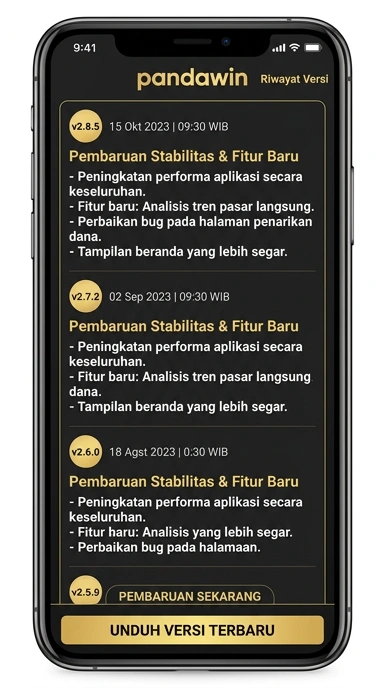 Tampilan riwayat versi pandawin